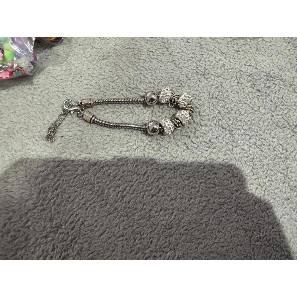 Silver Tone Charm Bracelet with Beaded Accents